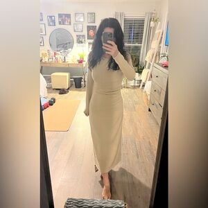 OGL Elegant Cream Long Sleeve Dress Warm New Beige